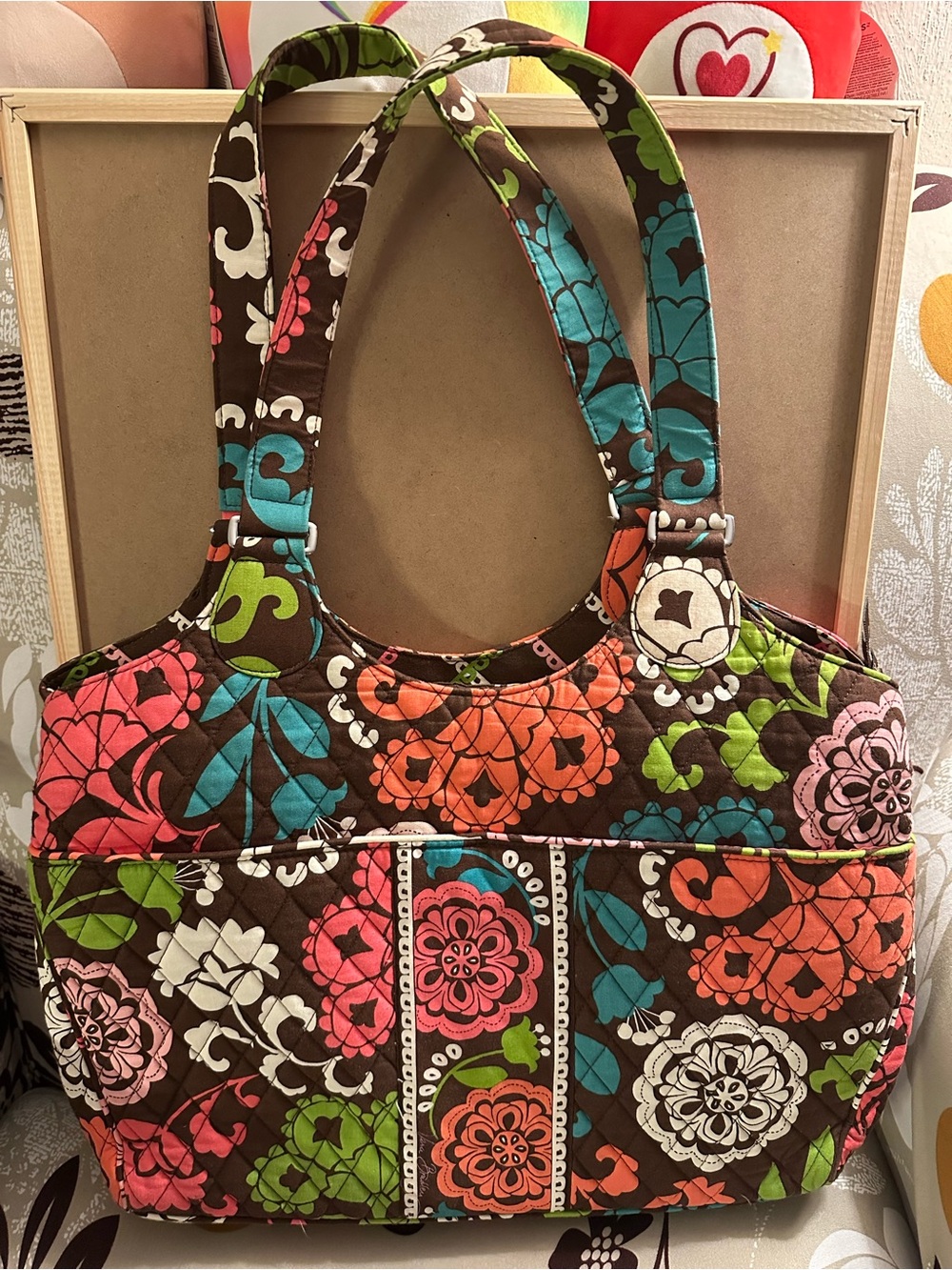 Vera Bradley Quilted Floral Tech Tote Bag in Brown Multi - EUC